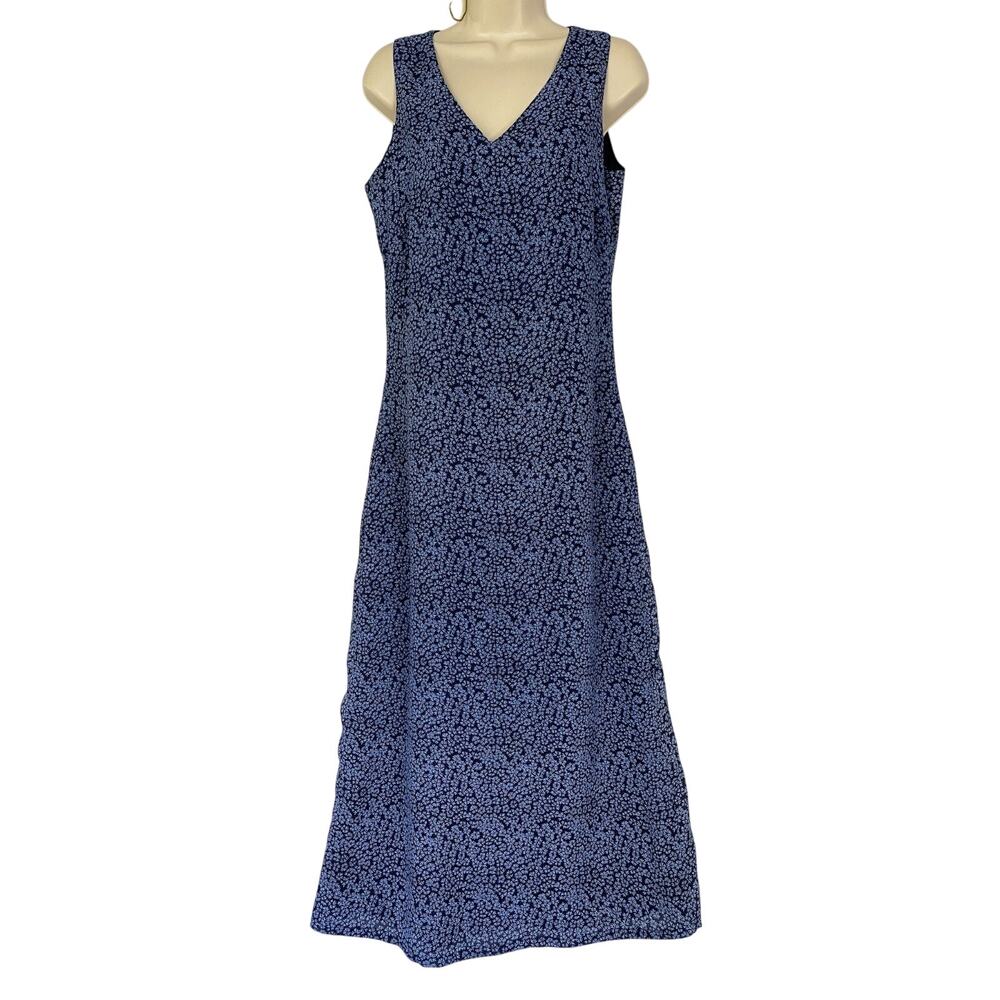 Vintage 90s Old Navy Maxi Dress Womens 6 Blue Dark Floral Dainty Cottage Sheath - Picture 1 of 12